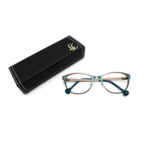 Lisa Loeb Spring 201 Teal Cola 50-17-135mm Eyeglasses FRAMES ONLY - VERY GOOD - Picture 1 of 12